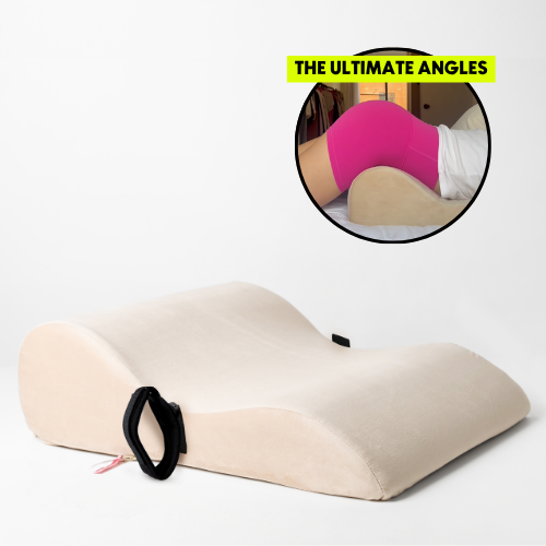 Beige bumpy cuddles wedge pillow with cuffs and showing the ultimate angles